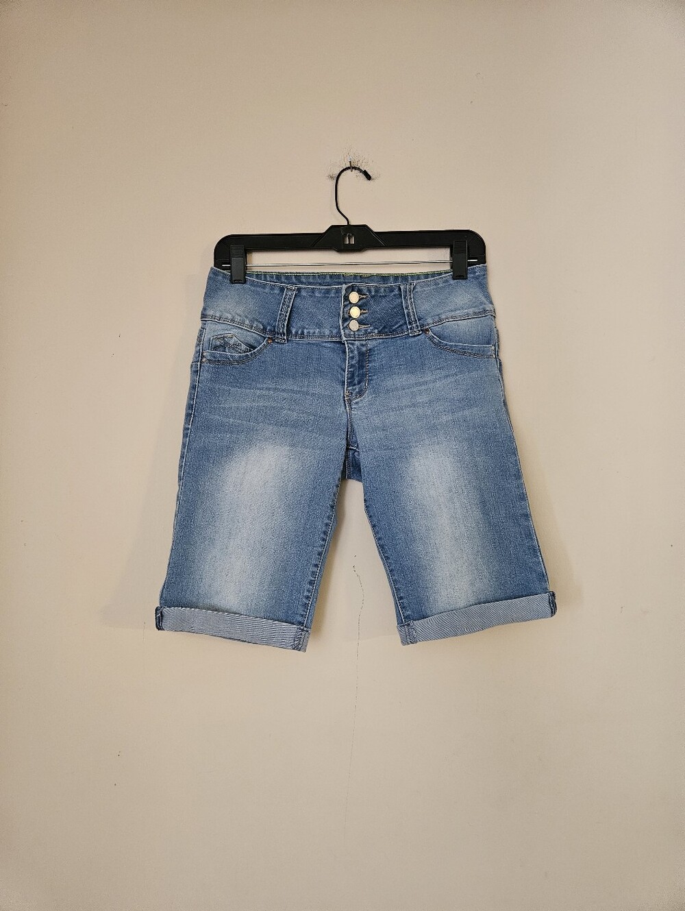YMI Light Blue Cuffed Denim Bermuda Shorts, Size 11
